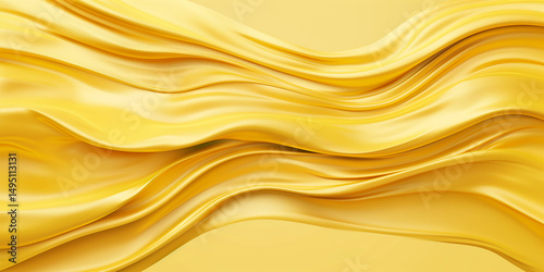 Elegant flowing yellow silk fabric with soft waves and shiny textures detailed rendering
