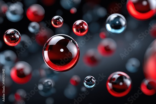 Abstract Background Red and Blue Spheres Floating in Dark Space 3D Render