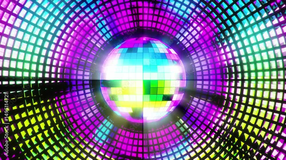 Bright disco ball with radial reflections. Infinitely looped animation. Bright disco ball with radial reflections. Infinitely looped animation.