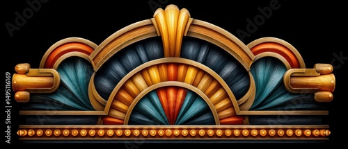 An ornate art deco illustration evokes a sense of luxurious elegance and golden age nostaia today.