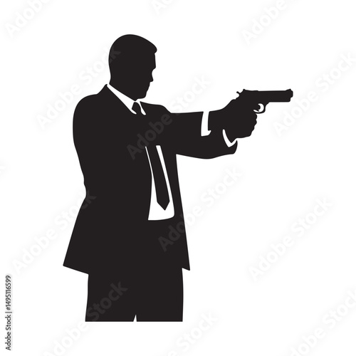 Silhouette of Man in Suit Aiming Gun
