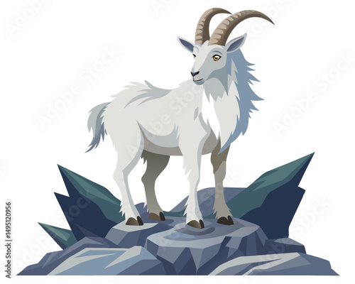 mountain goat with white fur and sharp hooves climbing