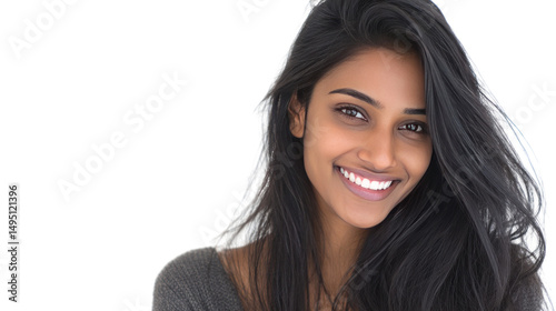 Radiant Beauty Portrait: A captivating portrait of a young woman exudes warmth and positivity. Her radiant smile and confident gaze reflect inner strength.
