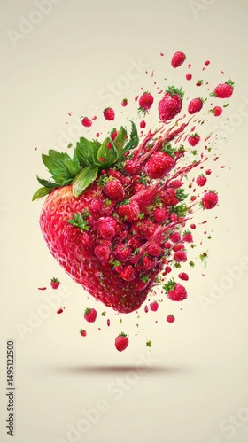 Exploding strawberry, vibrant burst of juicy berries