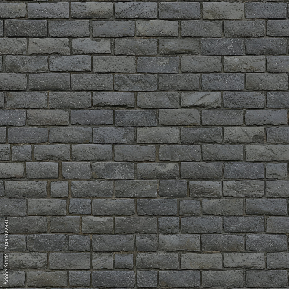 Fototapeta premium Dark gray brick wall texture with even rows and joints. Regular brickwork pattern suitable for architectural or construction backgrounds.