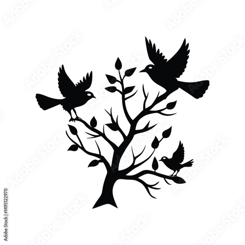 silhouette of a tree with birds