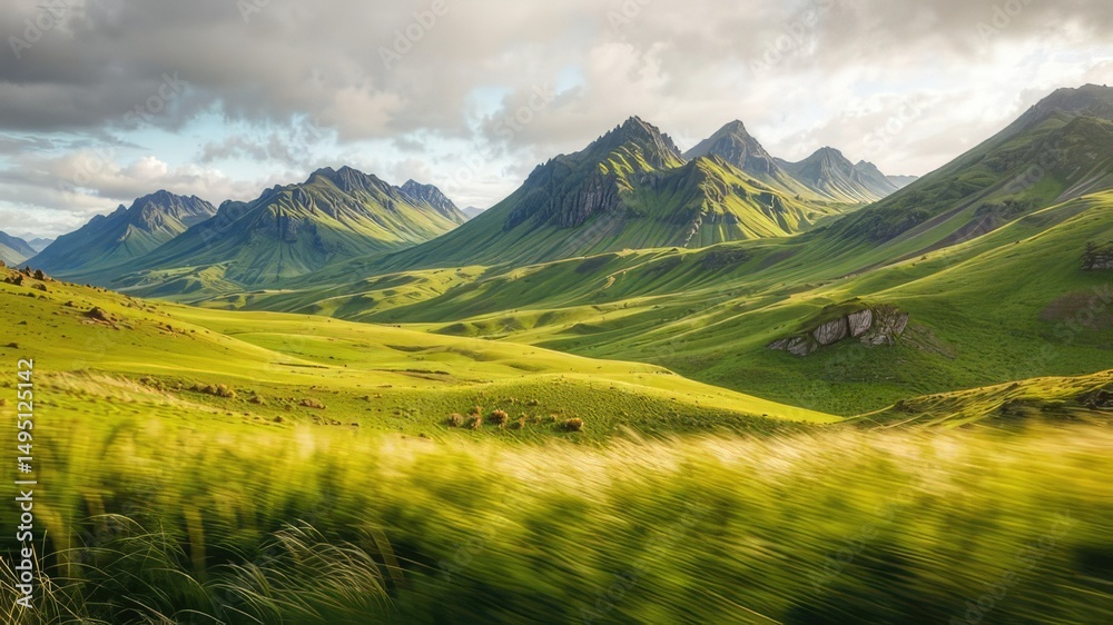 Fototapeta premium Scottish Highlands Summer Rolling Hills Parallax Effect