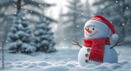 Christmas themed illustrations, backgrounds and templates,A smiling snowman in the winter
