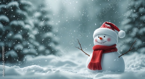 Christmas themed illustrations, backgrounds and templates,A smiling snowman in the winter