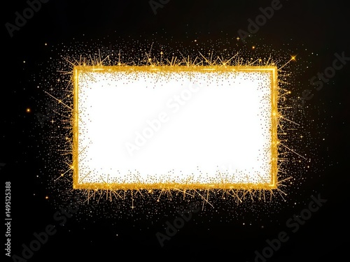 Sparkling Gold Frame, Black Background, Holiday Design