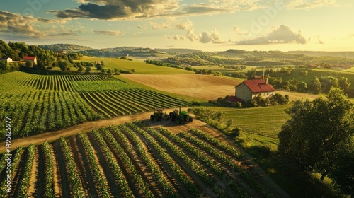 Aerial View of Serene Farmland at Sunset