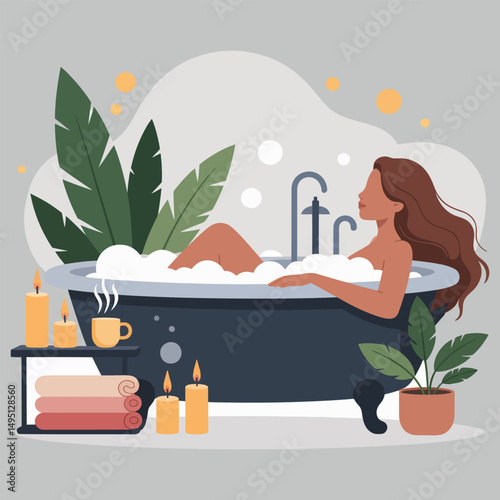 Self-care concepts (baths, journaling, therapy) 