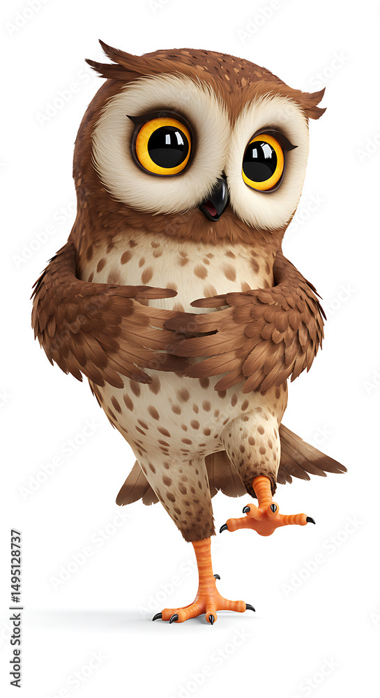 Fototapeta premium Adorable owl balances delicately wideeyed