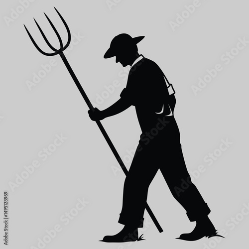 a farmer with pitchfork silhouette vector design art and illustration