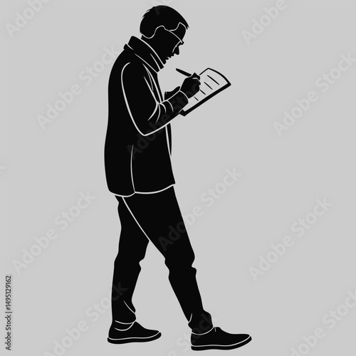 a journalist holding a notepad silhouette vector design art and illustration