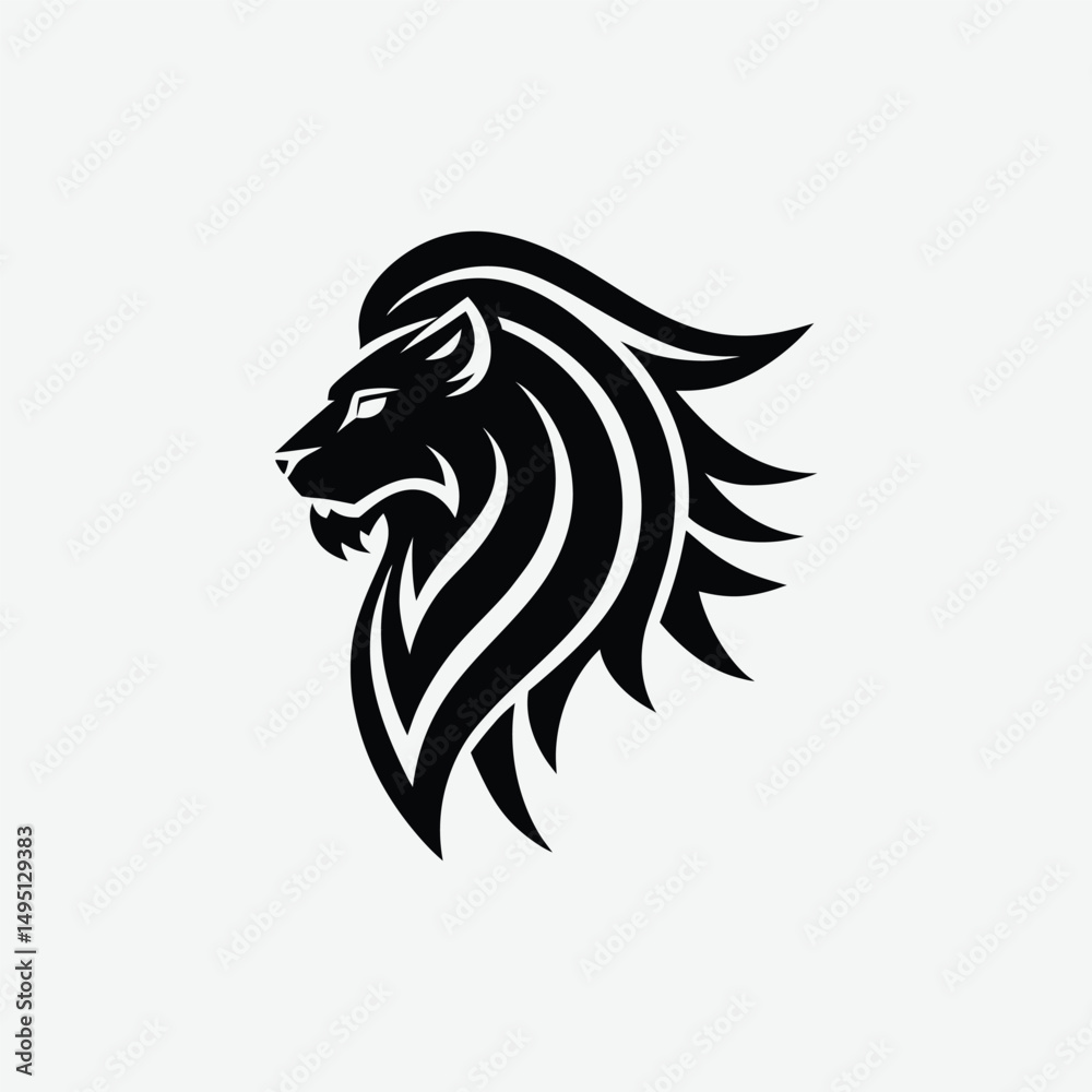 Fototapeta premium Bold Minimalist Lion Logo Design – Abstract Black Silhouette on White Background for Authority and Leadership