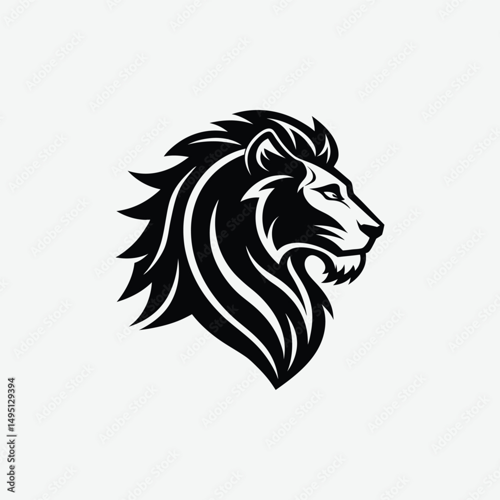 Fototapeta premium Bold Minimalist Lion Logo Design – Abstract Black Silhouette on White Background for Authority and Leadership