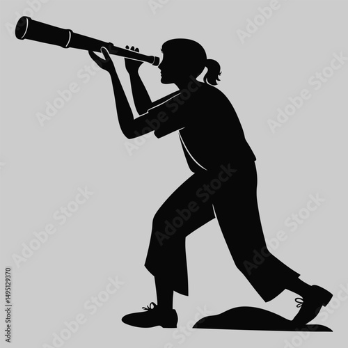 a person looking through a telescope silhouette vector design art and illustration