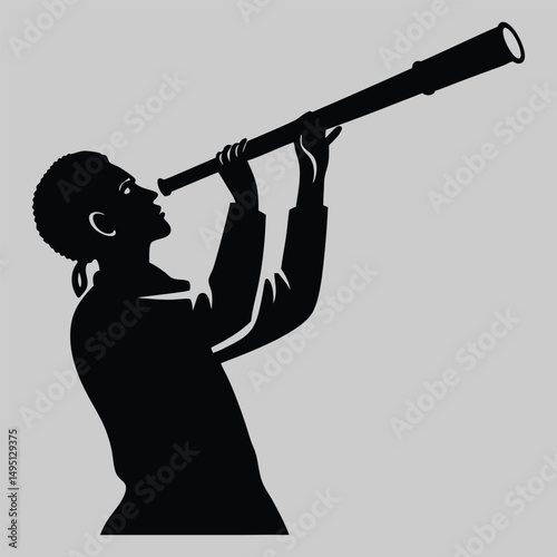a person looking through a telescope silhouette vector design art and illustration