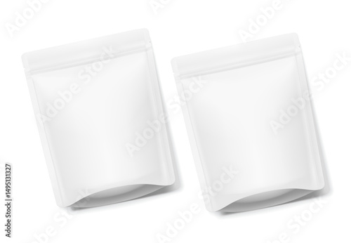 Realistic stand up pouch bag mockup with transparent shadow. Vector illustration isolated on white background. Ready for your design. EPS10.
