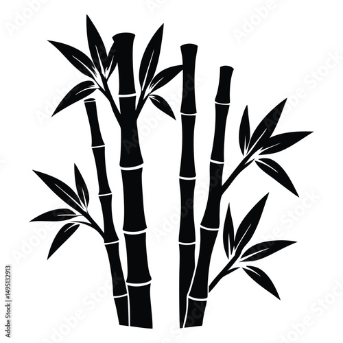 Silhouette of a Bamboo Stalks Leaning Vector