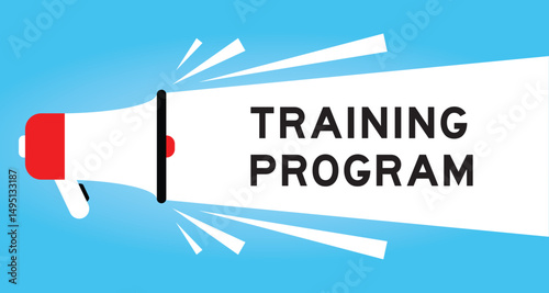 Color megaphone icon with word training program in white banner on blue background