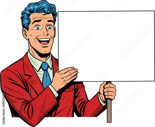 Retro Man Holding Blank Sign Perfect for Your Message