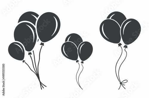 Black and white balloons float with ribbons, a fun vector illustration for any party celebration
