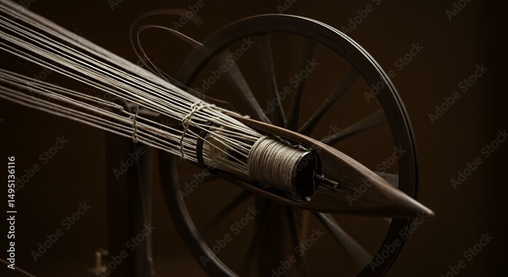 Naklejka premium Spinning Wheel with Spindle and Thread