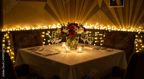 Intimate Dining Experience with Floral Arrangement and Candlelit Atmosphere