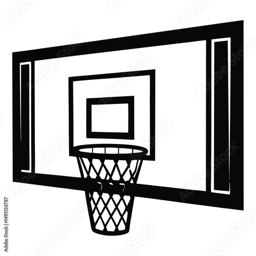 Hand drawn Vector Black silhouettes Basketball basket with net, Basketball Goal, basketball hoop