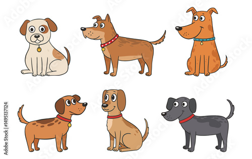 Adorable Cartoon Dogs Six Unique Illustrations of Happy Canine Companions