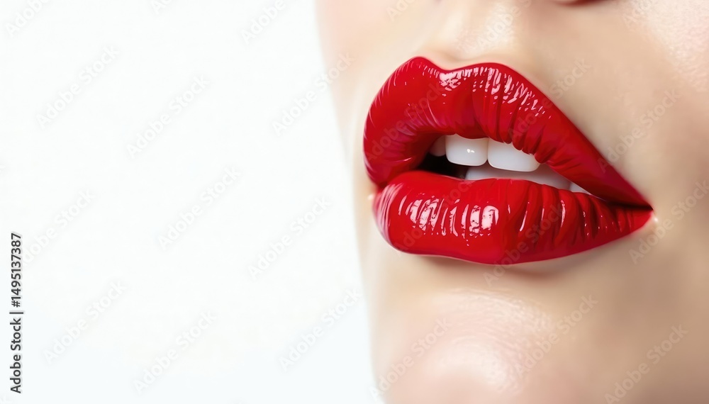 Obraz premium Bold red lipstick smear against pure white backdrop , smear, beauty, vibrant