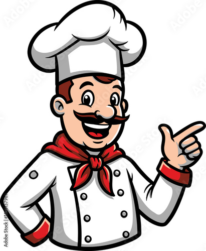 Happy Chef Cartoon Character Perfect for Culinary Branding and Restaurant Designs