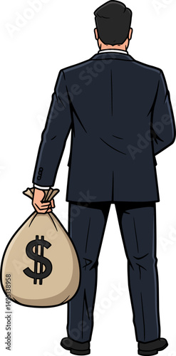 Businessman Carrying a Bag of Money Wealth, Finance, and Success
