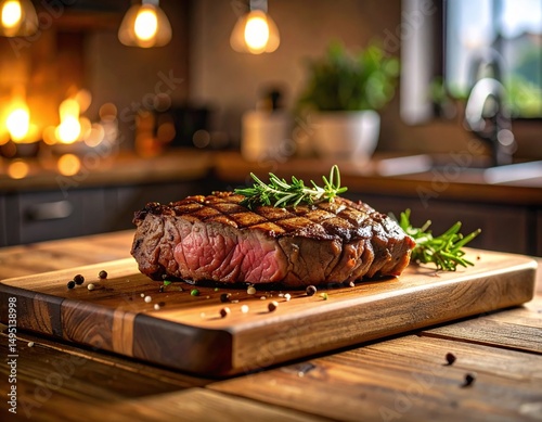 Wallpaper Mural Delicious steak on a wooden board, photo of steak, steak with spices Torontodigital.ca