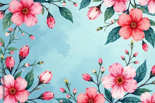 Delicate watercolor floral repeat, soft pastel hues, blossom, illustration, light