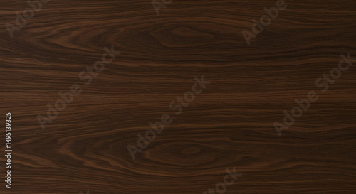 Dark brown wood grain texture with a natural wood pattern. Detailed wood grain surface shows fine lines and subtle variations in tone.