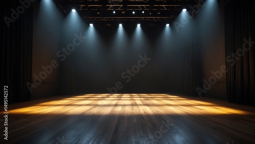 Empty Stage with Dramatic Lighting  Perfect for Theatre, Performance, or Event Backdrop
