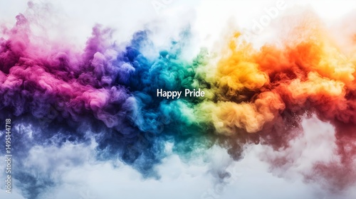Colorful celebration with vibrant smoke showcasing Happy Pride message for diversity and LGBTQ+ rights