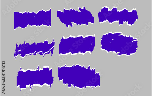 Collection of torn paper elements in purple with a hand drawn style