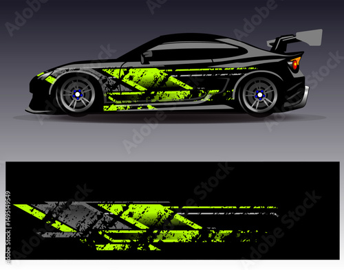 Car wrap design vector. Graphic abstract stripe racing background designs for vehicle, rally, race, adventure and car racing livery