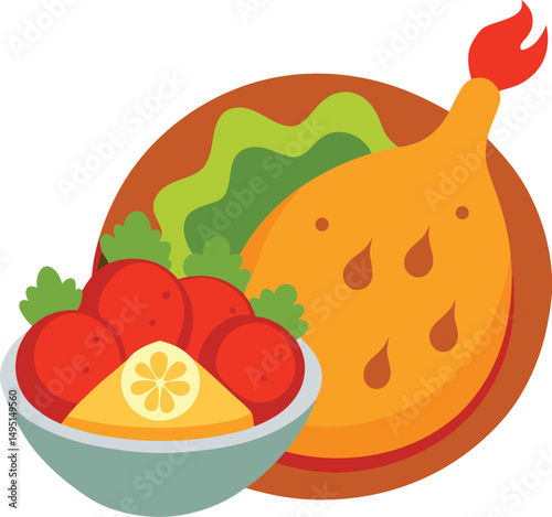 Traditional Halal Food Vector Set – Biryani, Tea, Sweets, Kebabs, Food Vector, Colored food vector