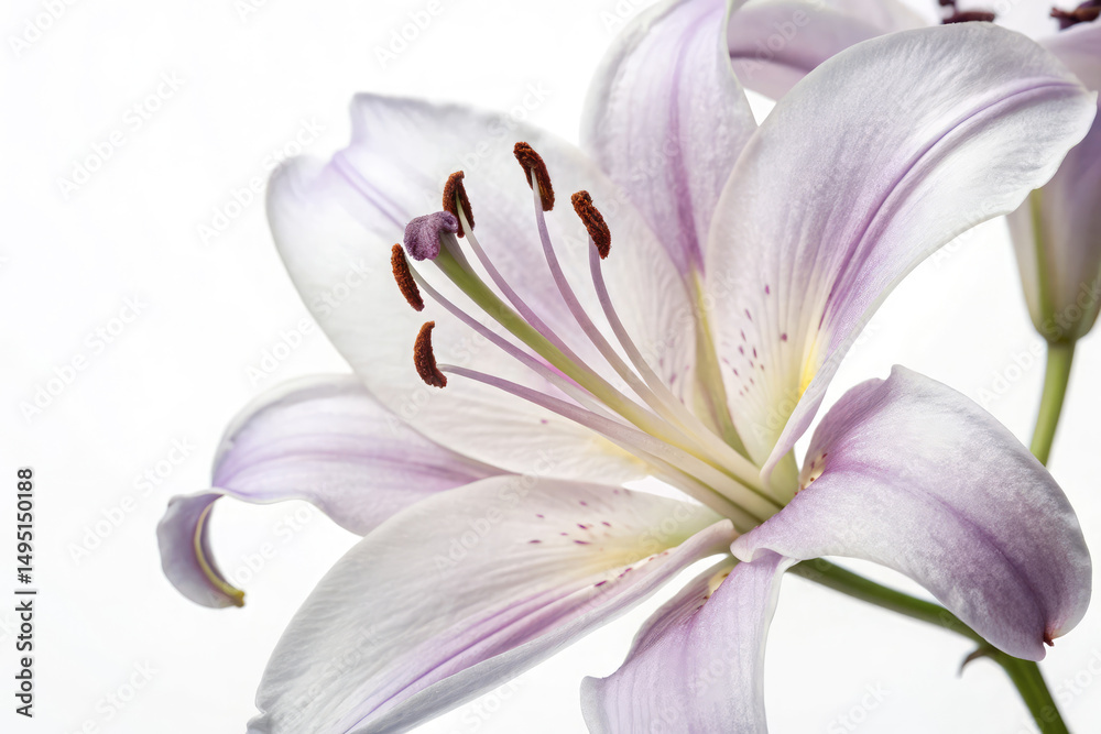 Naklejka premium White-purple Lily. Lily flowers closeup. Flowers isolated on white background (1)