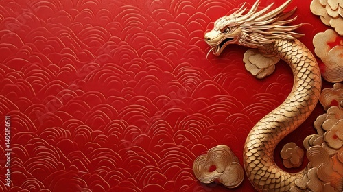 Golden Dragon on Red Background