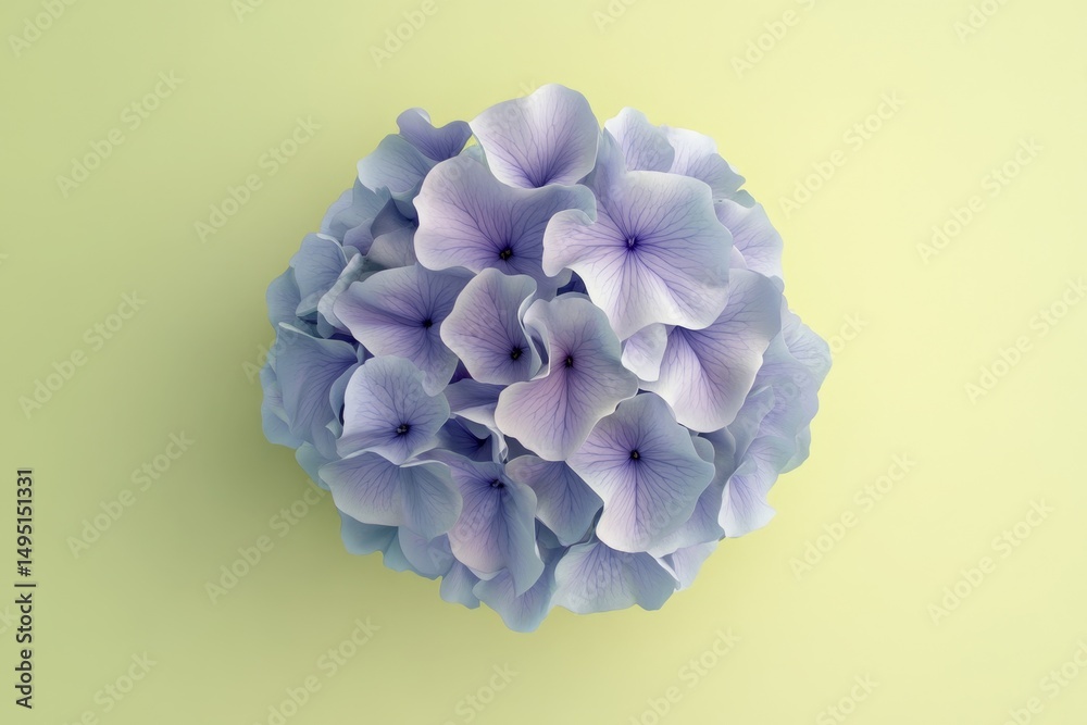 Obraz premium Light purple hydrangea blossoms on a pale yellow background.