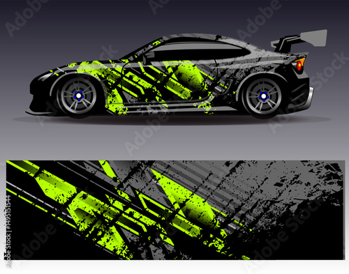 Car wrap design vector. Graphic abstract stripe racing background designs for vehicle, rally, race, adventure and car racing livery