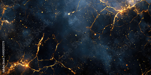 Abstract dark blue and gold background with sparkling details decorative texture design