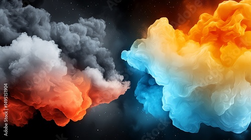 there are two different colored clouds of smoke in the dark