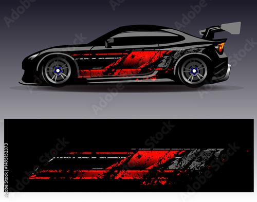 Car wrap design vector. Graphic abstract stripe racing background designs for vehicle, rally, race, adventure and car racing livery